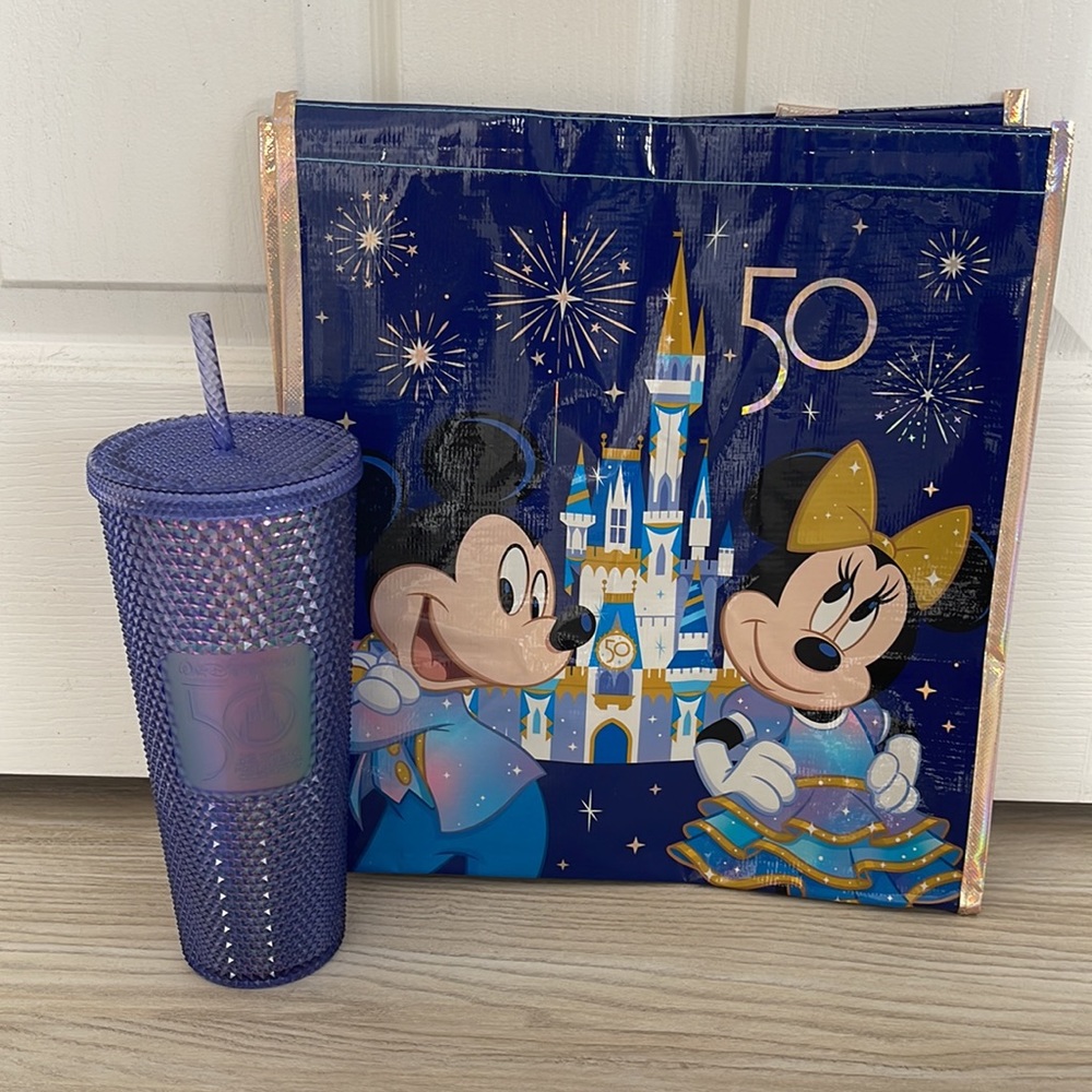 Walt Disney World - Starbucks 50th Purple Bling Tumbler cup, includes bag!